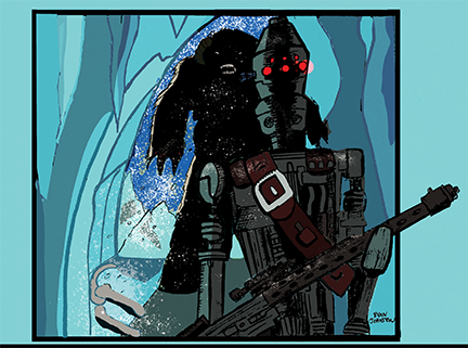 IG 88 goes hunting on Hoth, and finds an ice cave. The ice cave's owner, a wampa, is not pleased.
